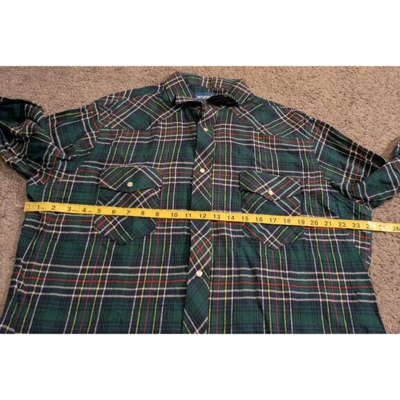 Vintage Wrangler Western Pearl Snap Button Green Plaid Long Sleeve Shirt Men's - Picture 4 of 6